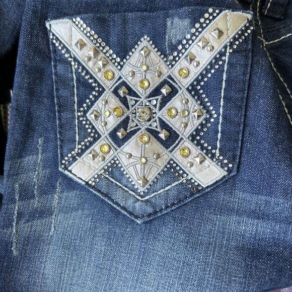 Cello Jeans Womens 8 Blue Mid Rise Bootcut Sparkling Embellished Y2K 90s - Picture 9 of 10